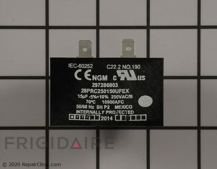 Frigidaire 297286803 compressor run capacitor, 15µF